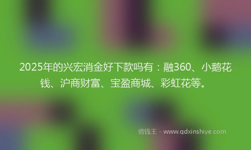 2025年的兴宏消金好下款吗有：融360、小鹅花钱、沪商财富、宝盈商城、彩虹花等。
