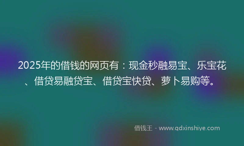 2025年的借钱的网页有：现金秒融易宝、乐宝花、借贷易融贷宝、借贷宝快贷、萝卜易购等。