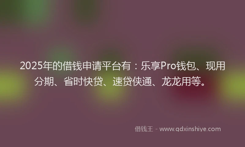 2025年的借钱申请平台有：乐享Pro钱包、现用分期、省时快贷、速贷侠通、龙龙用等。