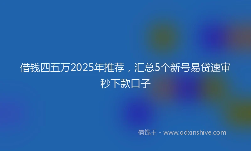 借钱四五万2025年推荐，汇总5个新号易贷速审秒下款口子