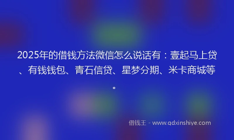 2025年的借钱方法微信怎么说话有：壹起马上贷、有钱钱包、青石信贷、星梦分期、米卡商城等。