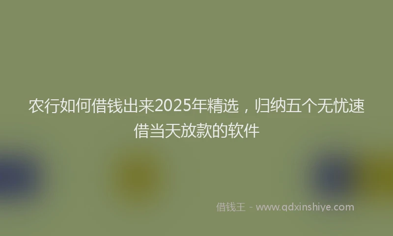 农行如何借钱出来2025年精选，归纳五个无忧速借当天放款的软件