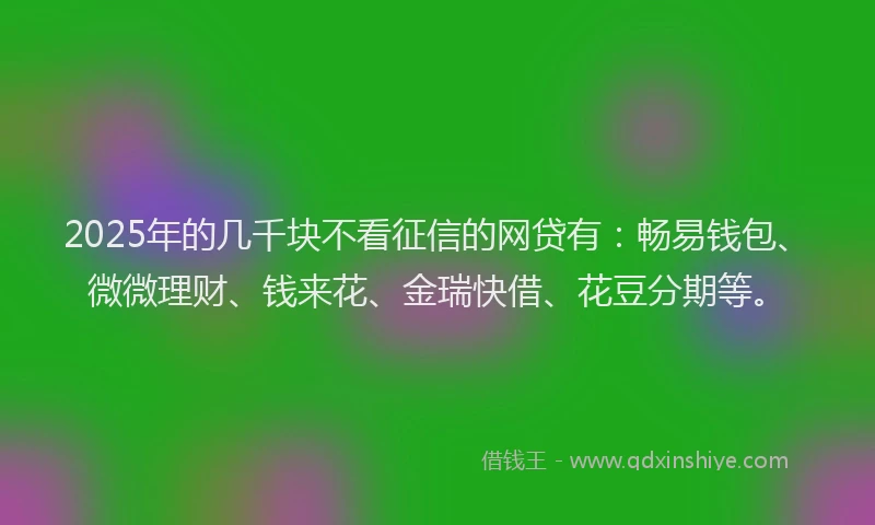 2025年的几千块不看征信的网贷有：畅易钱包、微微理财、钱来花、金瑞快借、花豆分期等。
