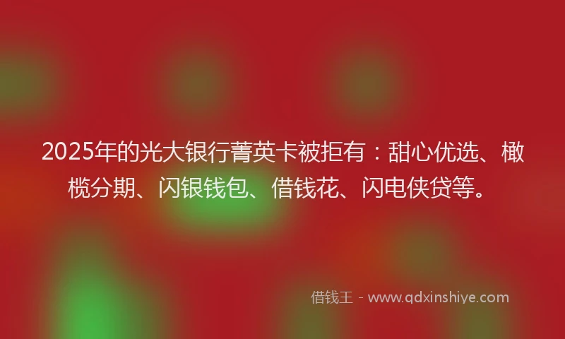 2025年的光大银行菁英卡被拒有：甜心优选、橄榄分期、闪银钱包、借钱花、闪电侠贷等。