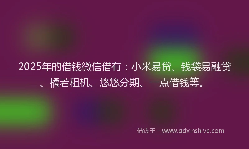 2025年的借钱微信借有：小米易贷、钱袋易融贷、橘若租机、悠悠分期、一点借钱等。