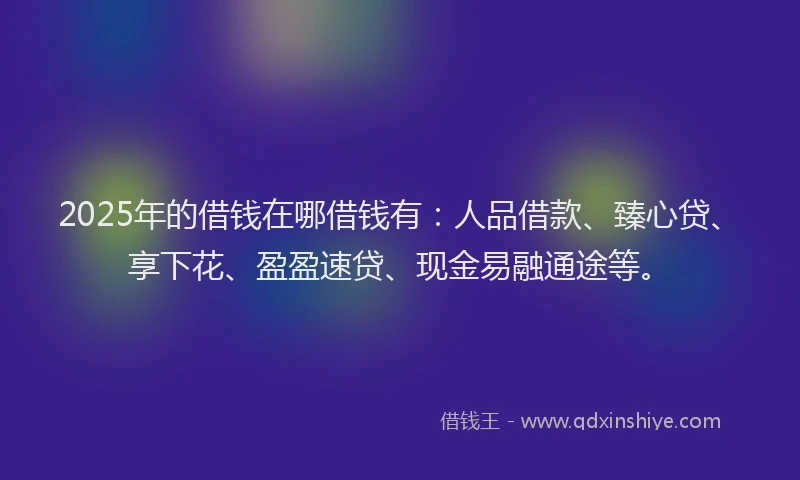 2025年的借钱在哪借钱有：人品借款、臻心贷、享下花、盈盈速贷、现金易融通途等。
