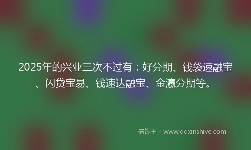 2025年的兴业三次不过有：好分期、钱袋速融宝、闪贷宝易、钱速达融宝、金瀛分期等。