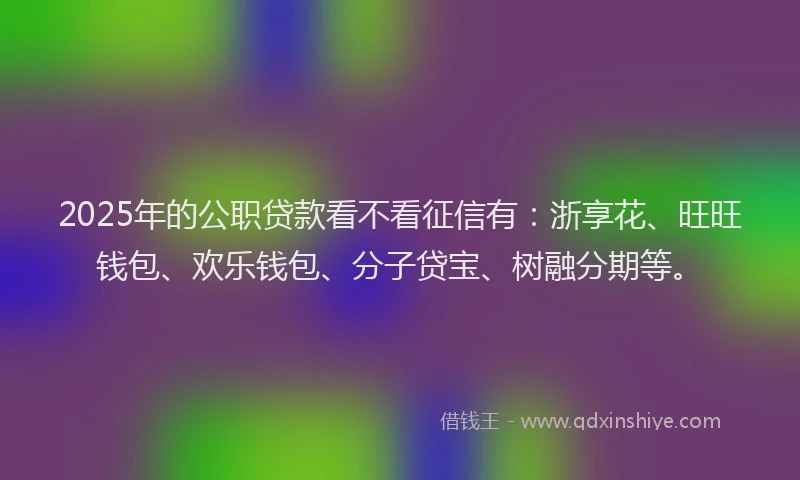 2025年的公职贷款看不看征信有：浙享花、旺旺钱包、欢乐钱包、分子贷宝、树融分期等。