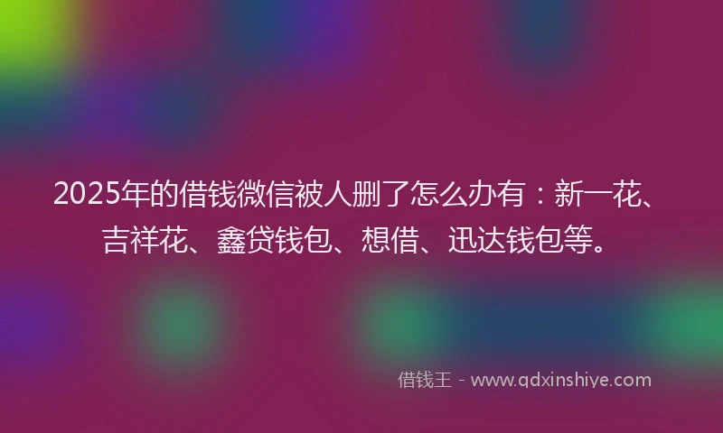 2025年的借钱微信被人删了怎么办有：新一花、吉祥花、鑫贷钱包、想借、迅达钱包等。