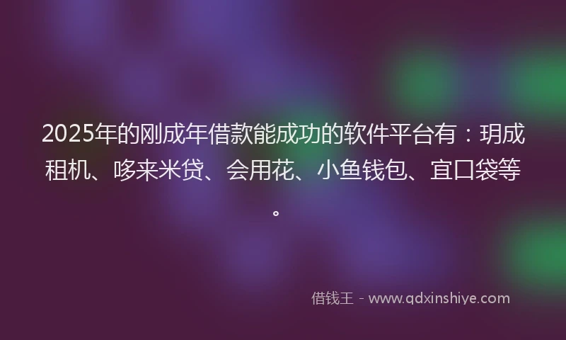 2025年的刚成年借款能成功的软件平台有：玥成租机、哆来米贷、会用花、小鱼钱包、宜口袋等。