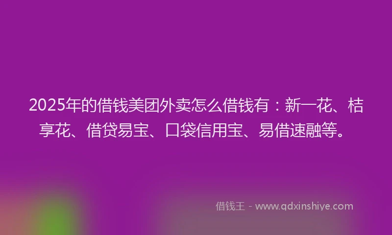 2025年的借钱美团外卖怎么借钱有：新一花、桔享花、借贷易宝、口袋信用宝、易借速融等。