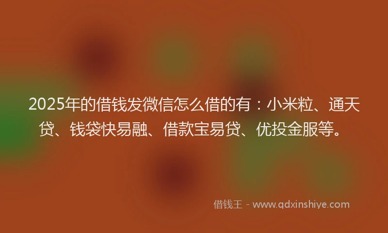 2025年的借钱发微信怎么借的有：小米粒、通天贷、钱袋快易融、借款宝易贷、优投金服等。