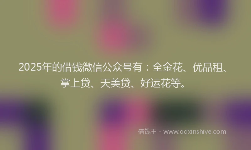 2025年的借钱微信公众号有：全金花、优品租、掌上贷、天美贷、好运花等。