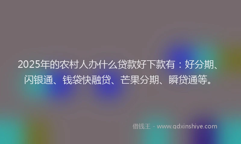 2025年的农村人办什么贷款好下款有：好分期、闪银通、钱袋快融贷、芒果分期、瞬贷通等。