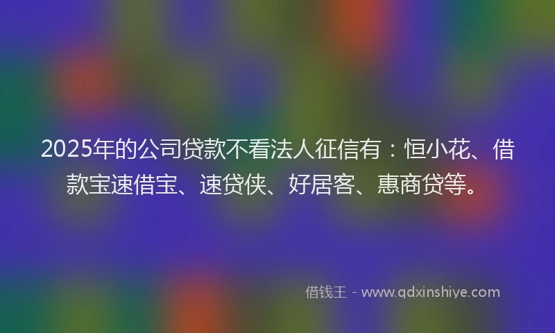 2025年的公司贷款不看法人征信有：恒小花、借款宝速借宝、速贷侠、好居客、惠商贷等。