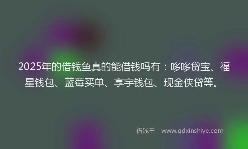 2025年的借钱鱼真的能借钱吗有：哆哆贷宝、福星钱包、蓝莓买单、享宇钱包、现金侠贷等。