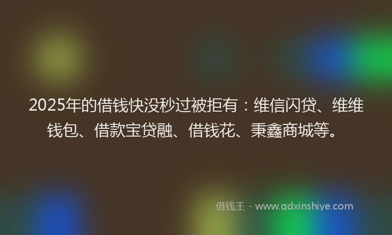 2025年的借钱快没秒过被拒有：维信闪贷、维维钱包、借款宝贷融、借钱花、秉鑫商城等。