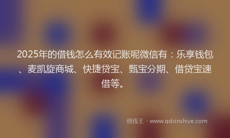 2025年的借钱怎么有效记账呢微信有：乐享钱包、麦凯旋商城、快捷贷宝、甄宝分期、借贷宝速借等。
