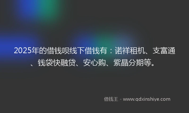 2025年的借钱呗线下借钱有：诺祥租机、支富通、钱袋快融贷、安心购、紫晶分期等。