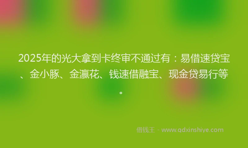 2025年的光大拿到卡终审不通过有：易借速贷宝、金小豚、金瀛花、钱速借融宝、现金贷易行等。