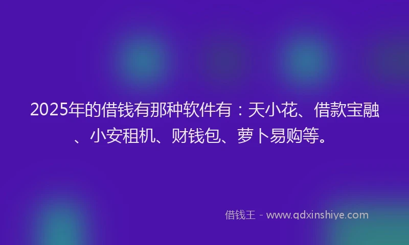 2025年的借钱有那种软件有：天小花、借款宝融、小安租机、财钱包、萝卜易购等。