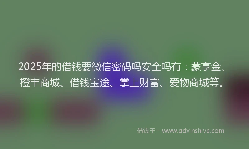 2025年的借钱要微信密码吗安全吗有：蒙享金、橙丰商城、借钱宝途、掌上财富、爱物商城等。