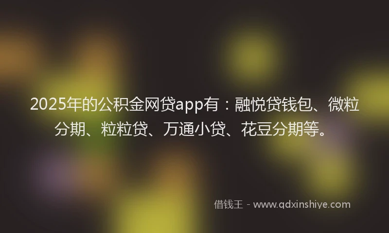 2025年的公积金网贷app有：融悦贷钱包、微粒分期、粒粒贷、万通小贷、花豆分期等。