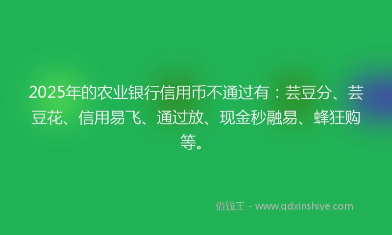 2025年的农业银行信用币不通过有：芸豆分、芸豆花、信用易飞、通过放、现金秒融易、蜂狂购等。
