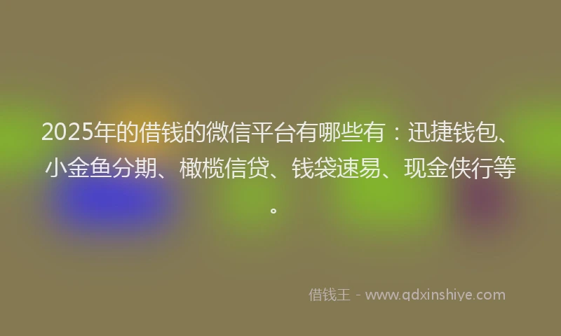 2025年的借钱的微信平台有哪些有：迅捷钱包、小金鱼分期、橄榄信贷、钱袋速易、现金侠行等。