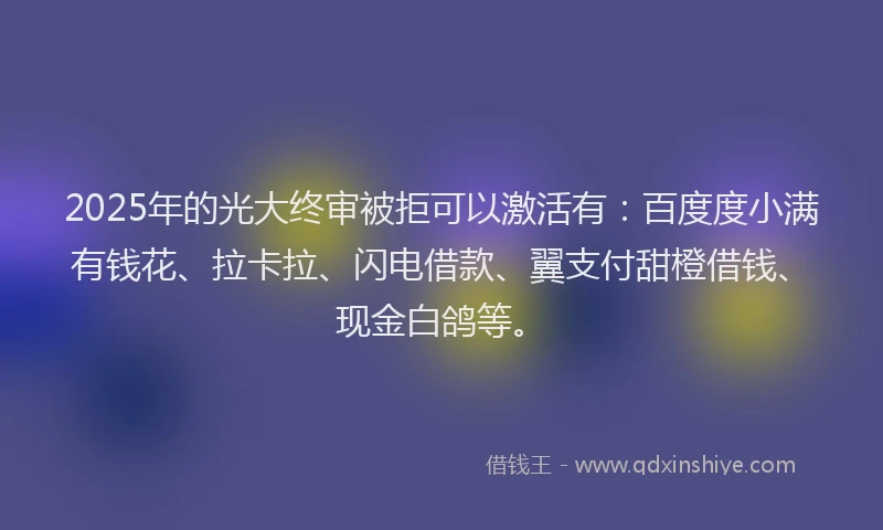 2025年的光大终审被拒可以激活有：百度度小满有钱花、拉卡拉、闪电借款、翼支付甜橙借钱、现金白鸽等。
