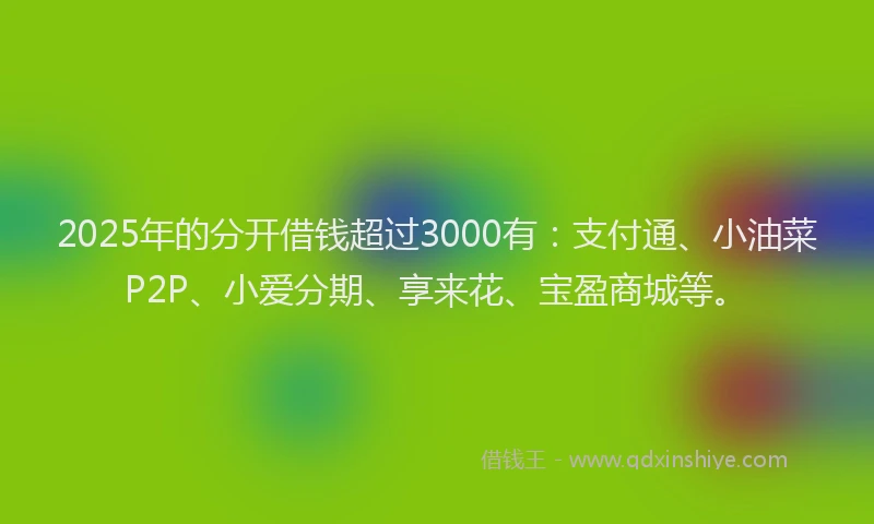 2025年的分开借钱超过3000有：支付通、小油菜P2P、小爱分期、享来花、宝盈商城等。
