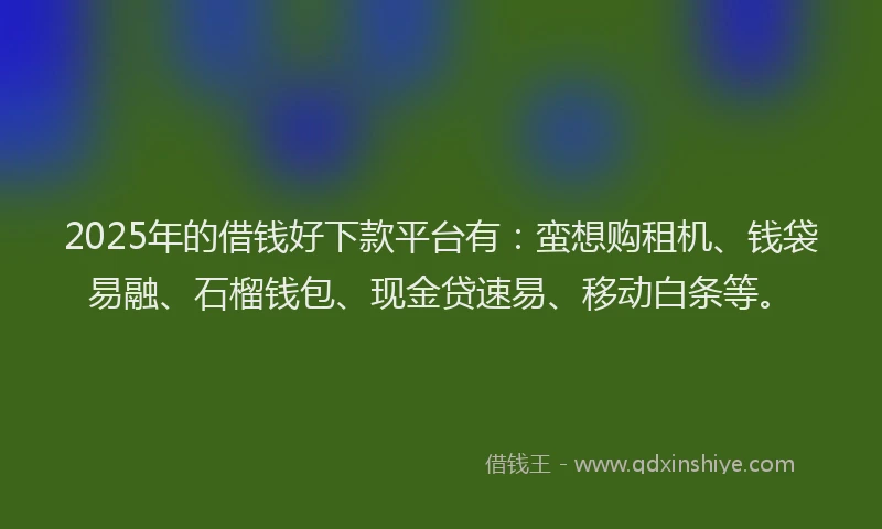 2025年的借钱好下款平台有：蛮想购租机、钱袋易融、石榴钱包、现金贷速易、移动白条等。