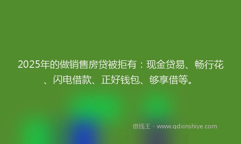 2025年的做销售房贷被拒有：现金贷易、畅行花、闪电借款、正好钱包、够享借等。