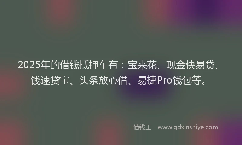 2025年的借钱抵押车有：宝来花、现金快易贷、钱速贷宝、头条放心借、易捷Pro钱包等。