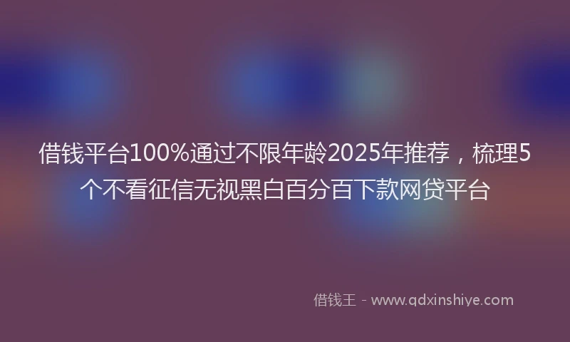 借钱平台100%通过不限年龄2025年推荐，梳理5个不看征信无视黑白百分百下款网贷平台