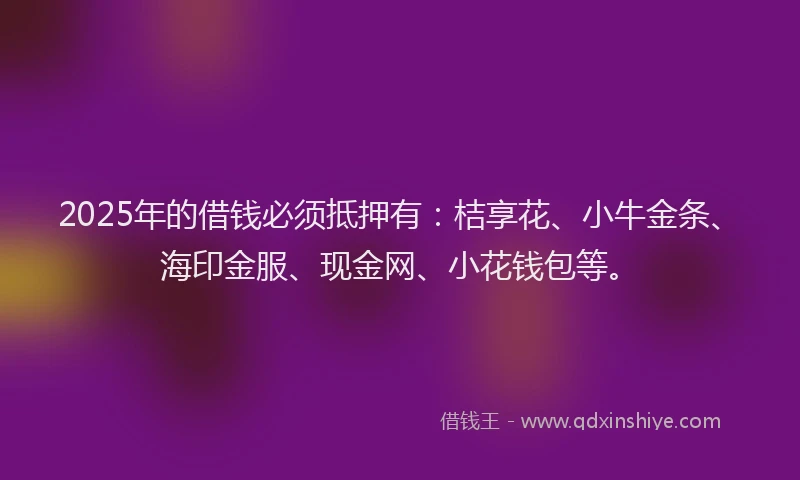2025年的借钱必须抵押有：桔享花、小牛金条、海印金服、现金网、小花钱包等。