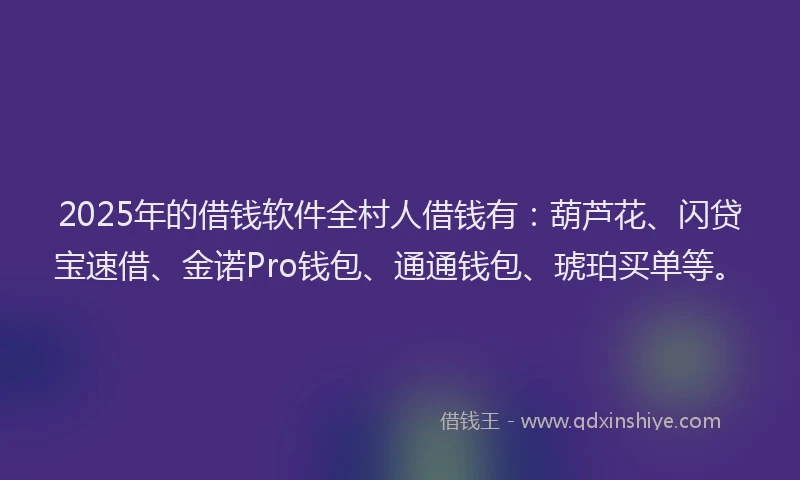 2025年的借钱软件全村人借钱有：葫芦花、闪贷宝速借、金诺Pro钱包、通通钱包、琥珀买单等。
