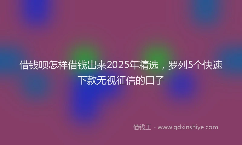 借钱呗怎样借钱出来2025年精选，罗列5个快速下款无视征信的口子