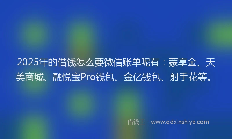 2025年的借钱怎么要微信账单呢有：蒙享金、天美商城、融悦宝Pro钱包、金亿钱包、射手花等。