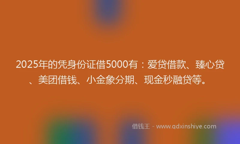 2025年的凭身份证借5000有：爱贷借款、臻心贷、美团借钱、小金象分期、现金秒融贷等。