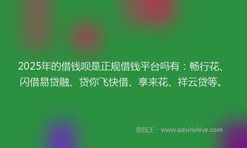 2025年的借钱呗是正规借钱平台吗有：畅行花、闪借易贷融、贷你飞快借、享来花、祥云贷等。