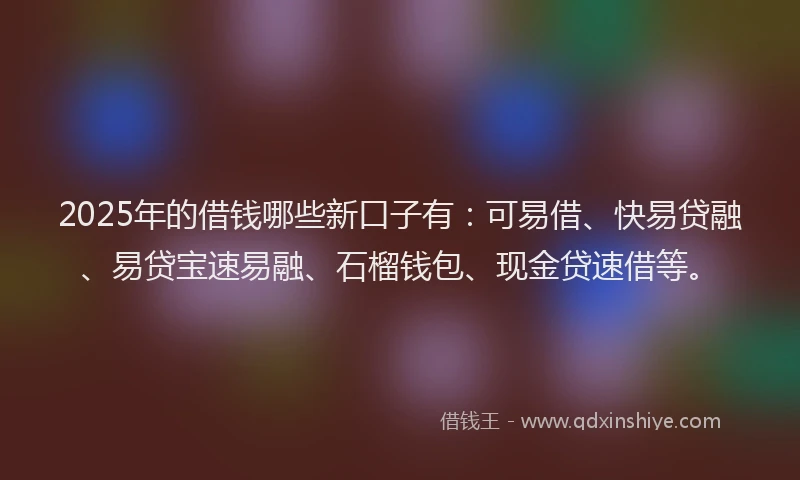 2025年的借钱哪些新口子有：可易借、快易贷融、易贷宝速易融、石榴钱包、现金贷速借等。