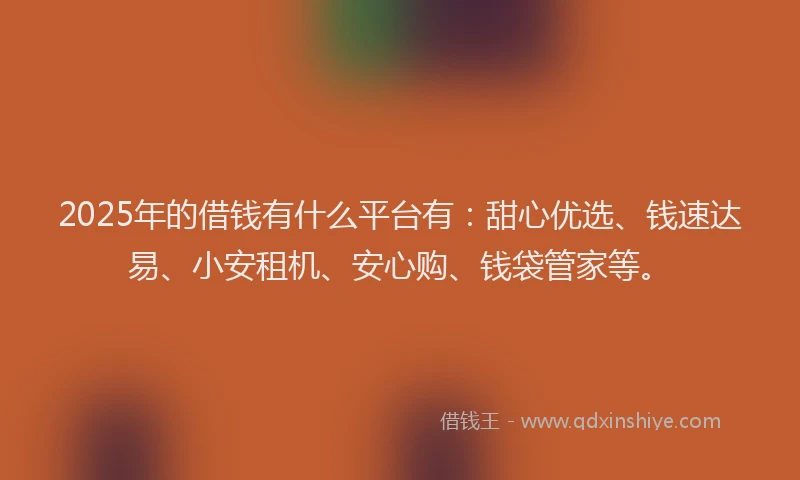 2025年的借钱有什么平台有：甜心优选、钱速达易、小安租机、安心购、钱袋管家等。
