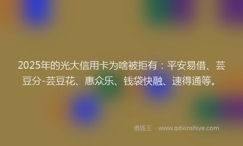 2025年的光大信用卡为啥被拒有：平安易借、芸豆分-芸豆花、惠众乐、钱袋快融、速得通等。