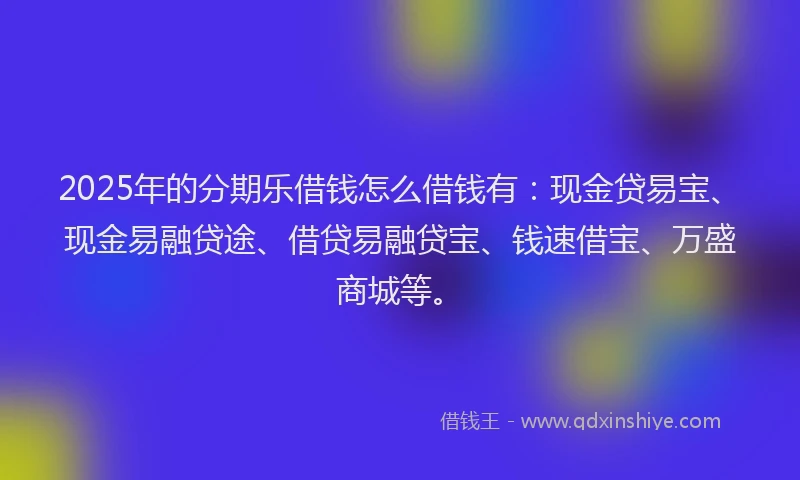 2025年的分期乐借钱怎么借钱有：现金贷易宝、现金易融贷途、借贷易融贷宝、钱速借宝、万盛商城等。