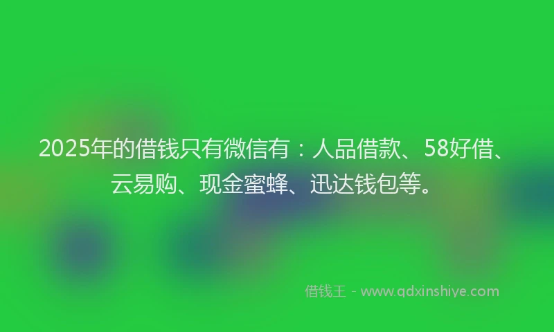 2025年的借钱只有微信有：人品借款、58好借、云易购、现金蜜蜂、迅达钱包等。