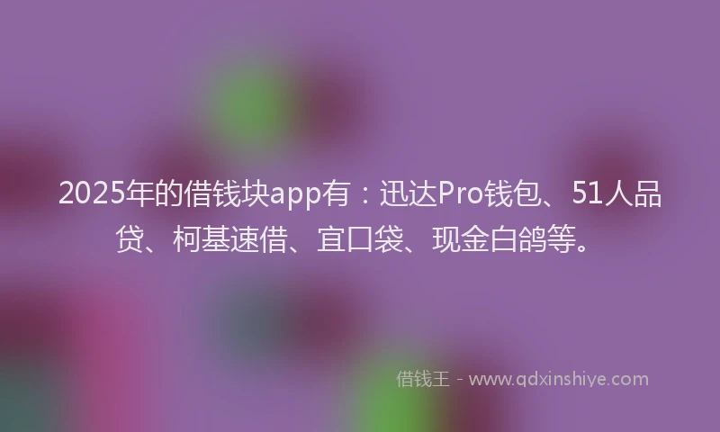 2025年的借钱块app有：迅达Pro钱包、51人品贷、柯基速借、宜口袋、现金白鸽等。
