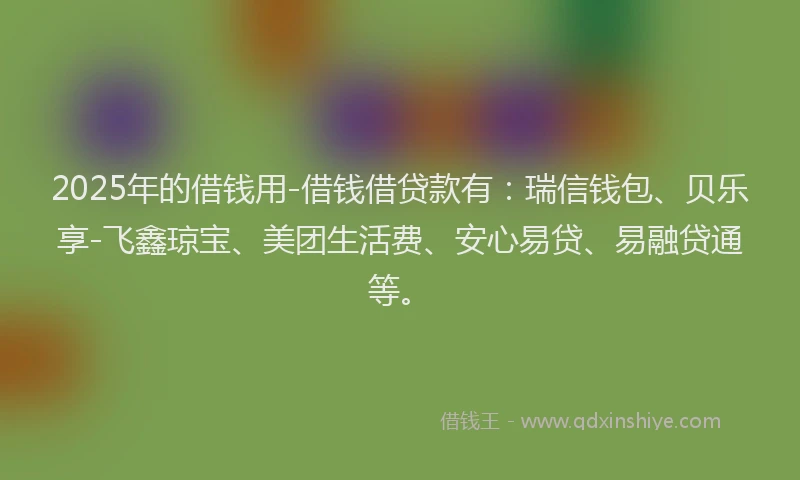 2025年的借钱用-借钱借贷款有：瑞信钱包、贝乐享-飞鑫琼宝、美团生活费、安心易贷、易融贷通等。