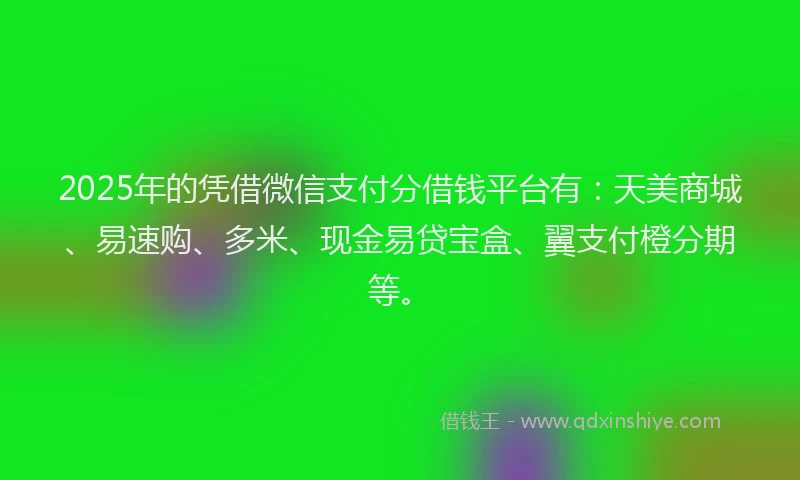 2025年的凭借微信支付分借钱平台有：天美商城、易速购、多米、现金易贷宝盒、翼支付橙分期等。