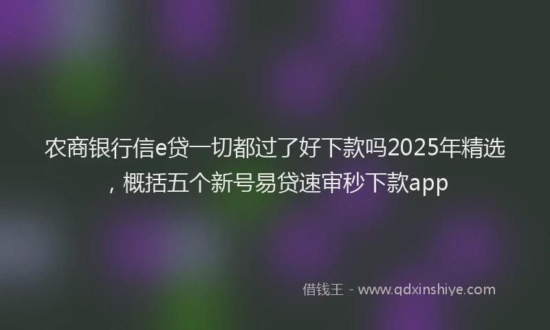 农商银行信e贷一切都过了好下款吗2025年精选，概括五个新号易贷速审秒下款app